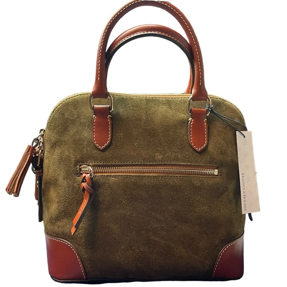 Dooney & Bourke Suede Domed Satchel Crossbody Olive Green NWT